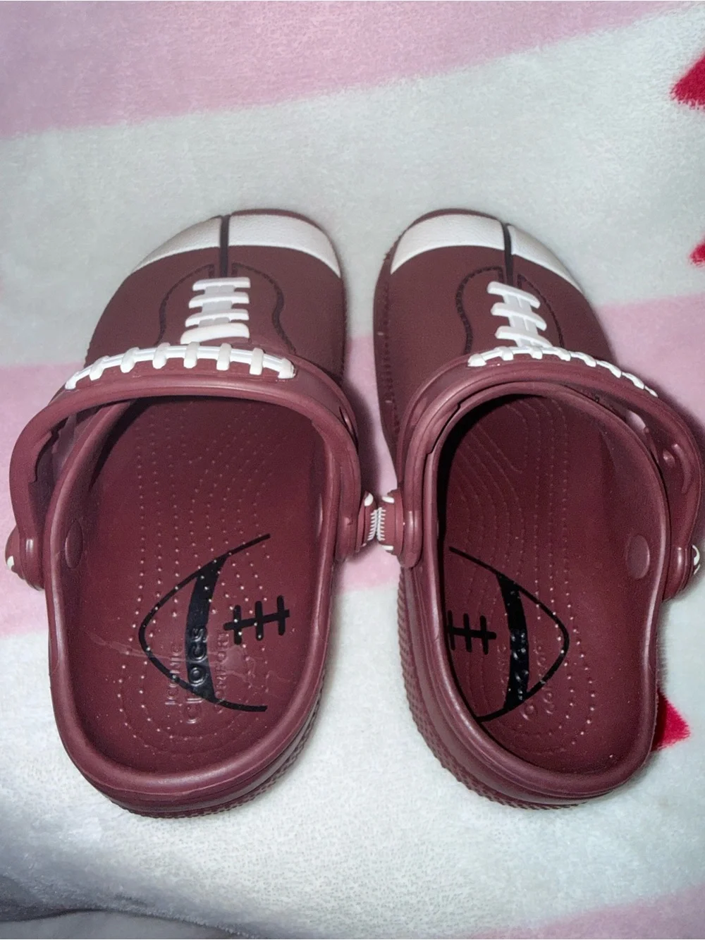 CROCS Kids Brown & White Football Clog Sandals, Size 11C